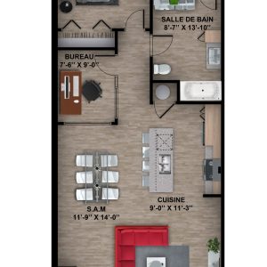 Plan 2D du 3 ½ avec bureau